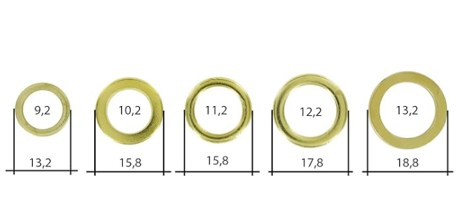 Surtido de 50 anillos de sujeción de 10 x Ø 9/10/11/12/13 mm, para levantar puertas, acero chapado en latón, arandelas, arandelas, espaciadores, elevadores de puerta