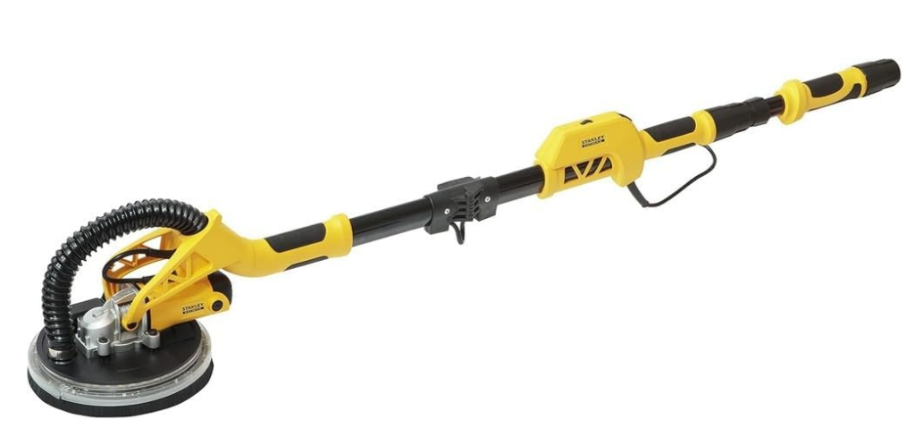 STANLEY FATMAX SFMEE500S-QS Lijadora Eléctrica para Panel de Yeso, con Cable, Potencia de 750 W, Diámetro de Disco 225 mm, Velocidad 1700 rpm, Anillo de Luz LED, Extensible hasta 1.8 mts